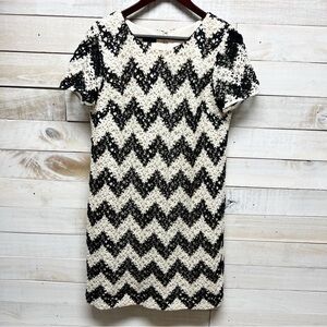 Talbots Dress Womens 8 Cream Black Floral‎ Chevron Crochet Overlay Church Career
